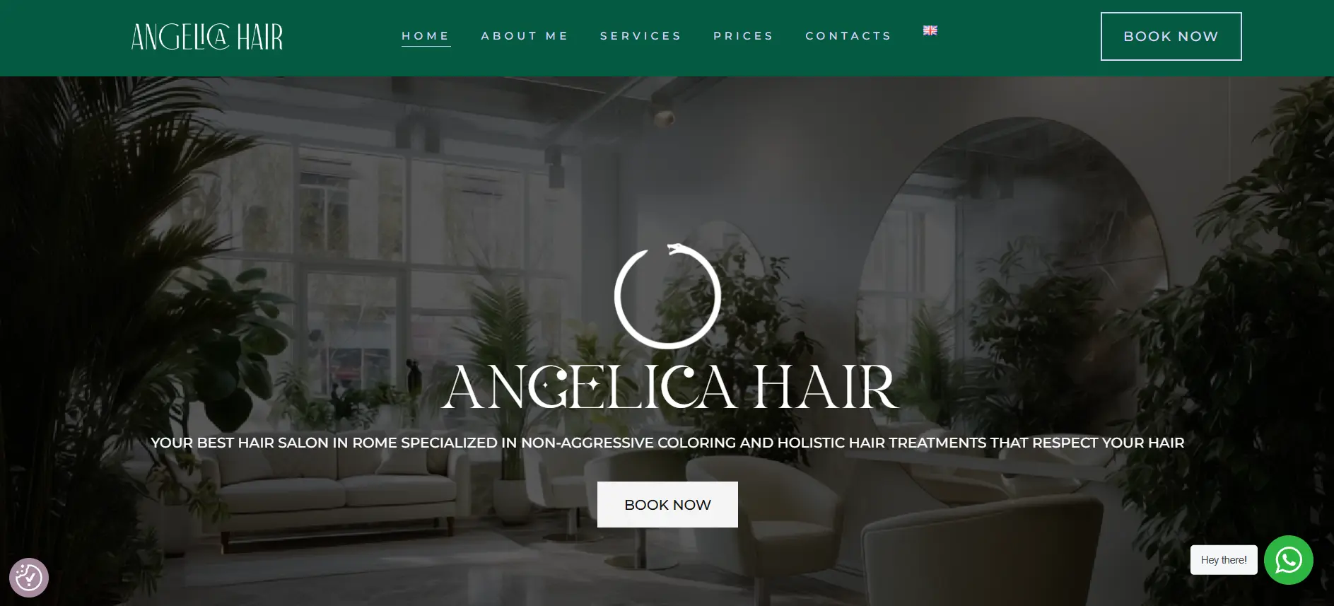 Anteprima del sito di Angelica Hair, salone bio-vegan a Roma