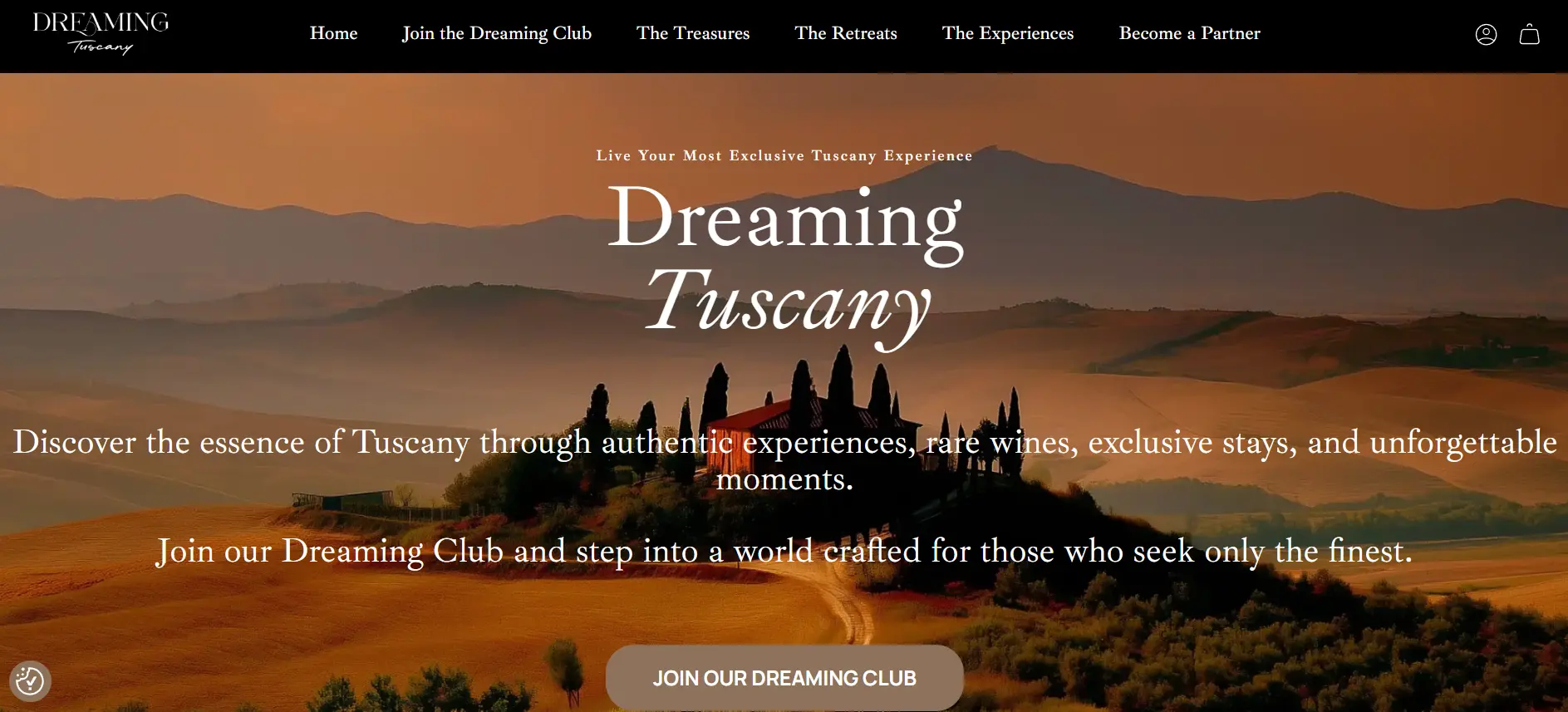 Anteprima del sito di Dreaming Tuscany, esperienze esclusive in Toscana