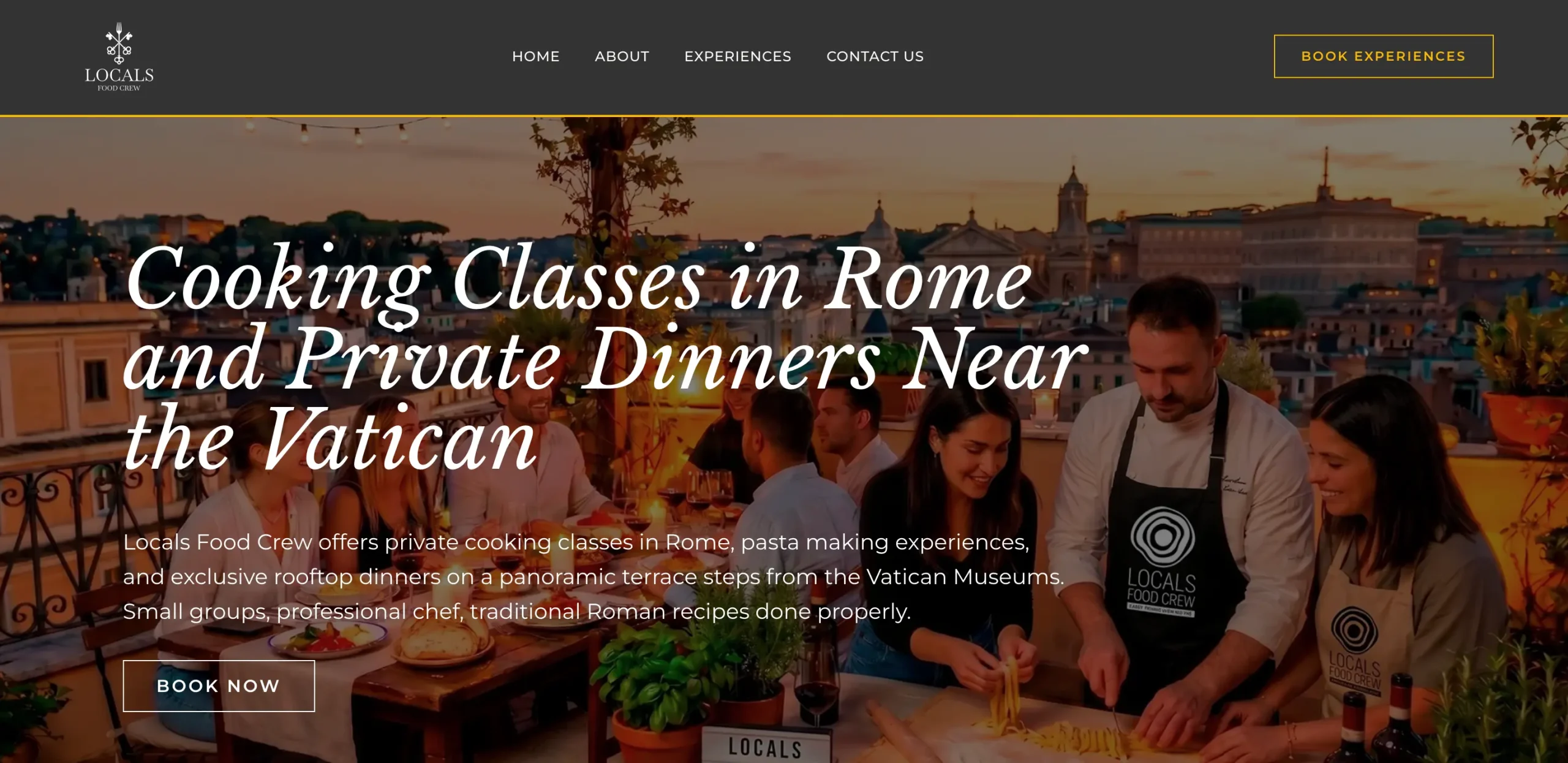 Anteprima del sito di Locals Food Crew, corsi di cucina su una terrazza a Roma
