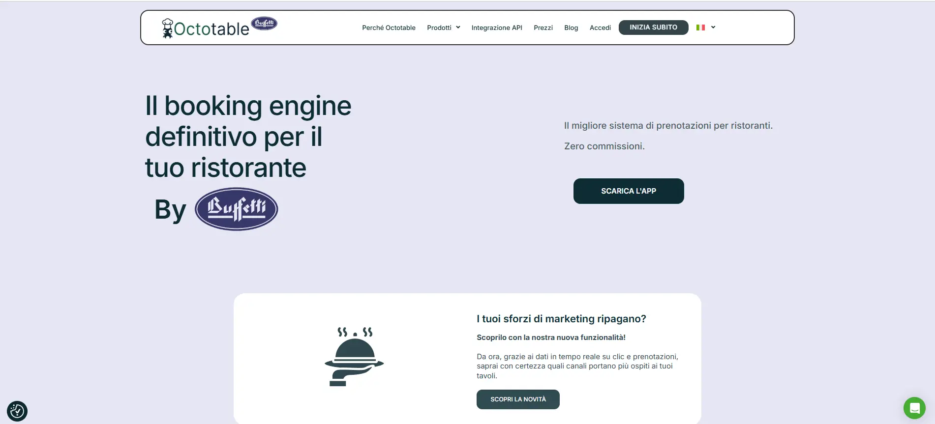 Anteprima del sito di Octotable, sistema di prenotazione per ristoranti