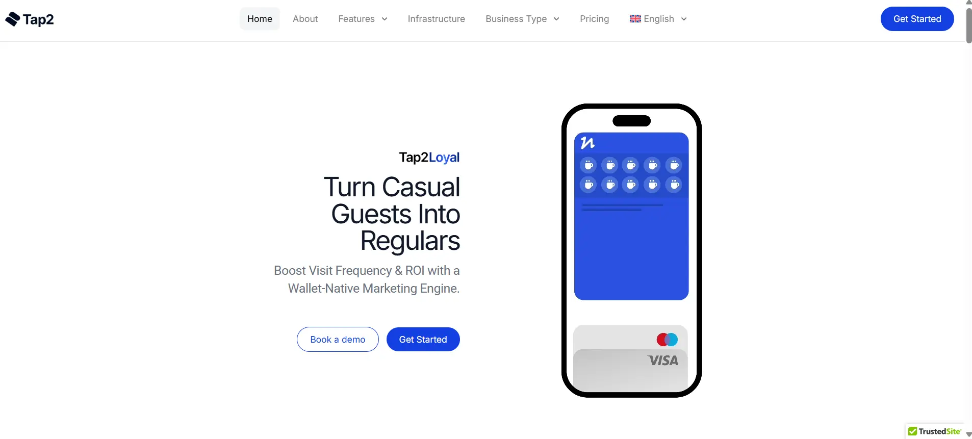 Anteprima del sito di Tap2, loyalty e wallet per bar e ristoranti