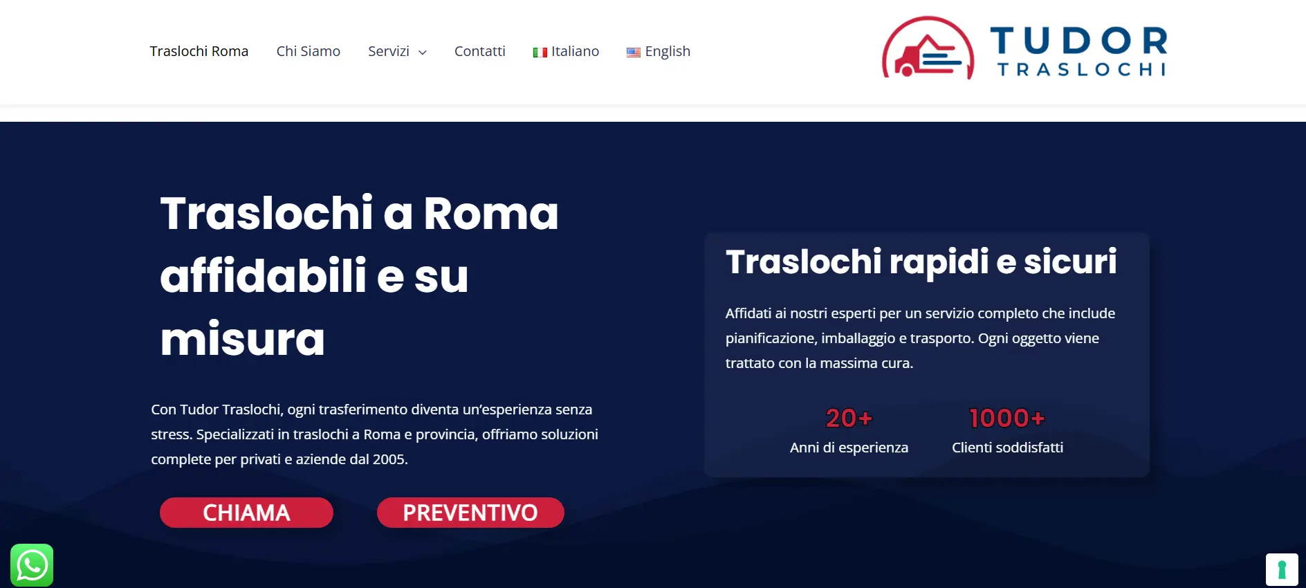 Anteprima del sito di Tudor Traslochi, traslochi a Roma e provincia